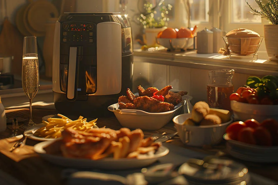 Compact indoor grilling and air frying appliance