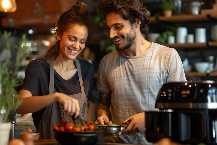 Electric indoor grill with air fryer